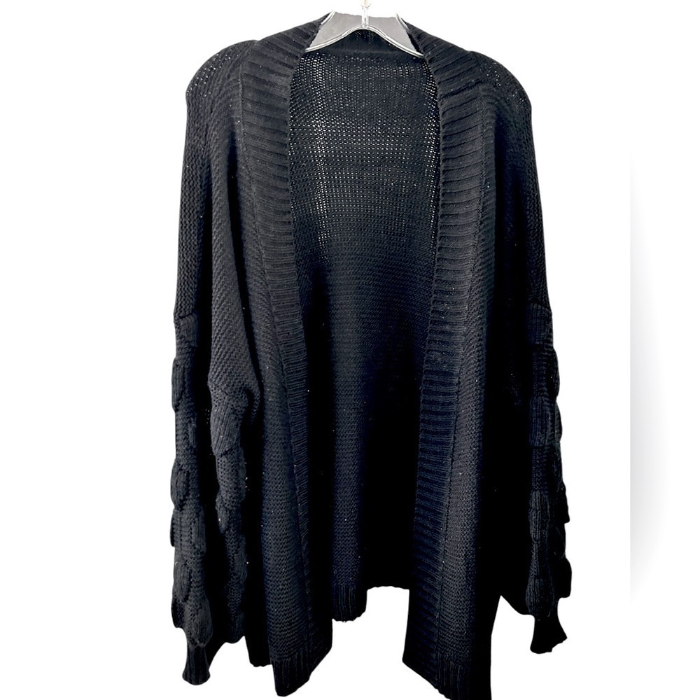 Women's Black Loose Open Front Knit Cardigan Size XL - Picture 3 of 6